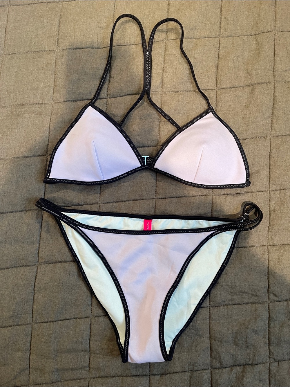 Victoria’s Secret Triangle Bikini Set - Light Lavender with Black Trim